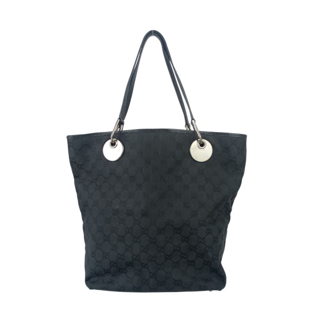 GUCCI Tote Bag GG Canvas 120836 Black Leather Women's